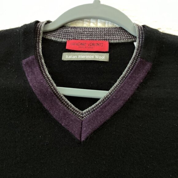 Luchiano Visconti gray purple sweater mens Large Italian merino Wool - Picture 9 of 9